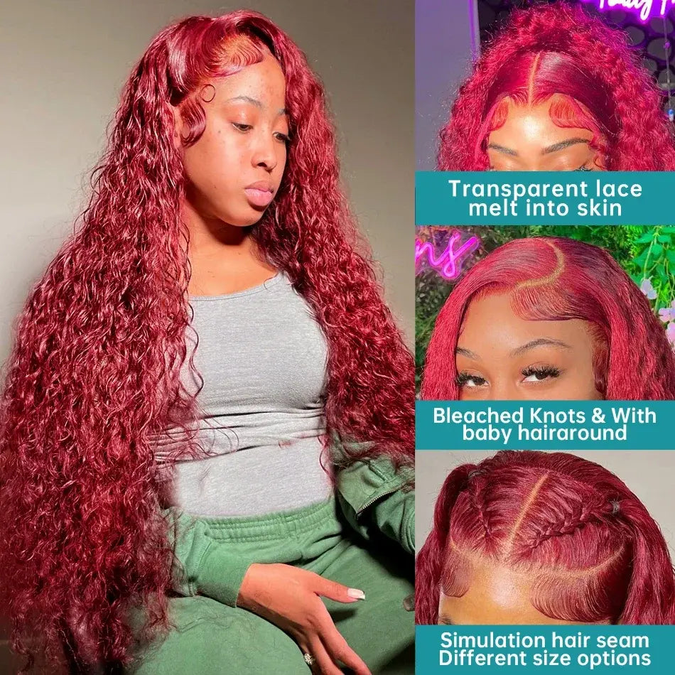 Burgundy Transparent Lace Front Wig: Deep Remy Hair