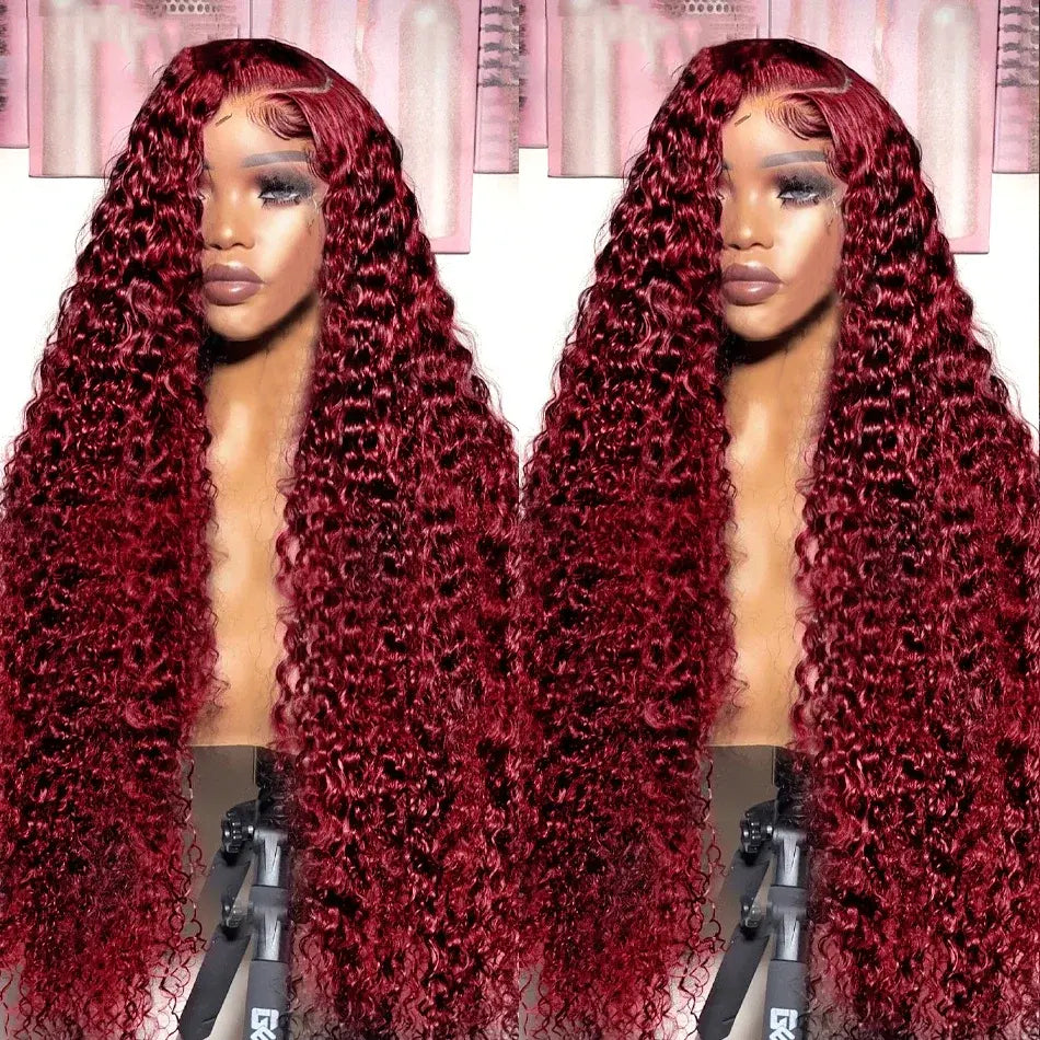 Burgundy Transparent Lace Front Wig: Deep Remy Hair