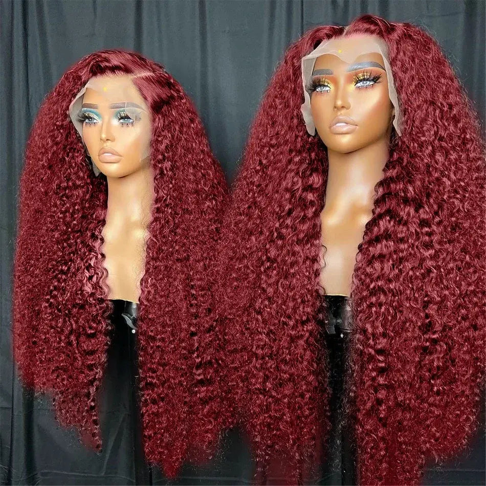 Burgundy Transparent Lace Front Wig: Deep Remy Hair