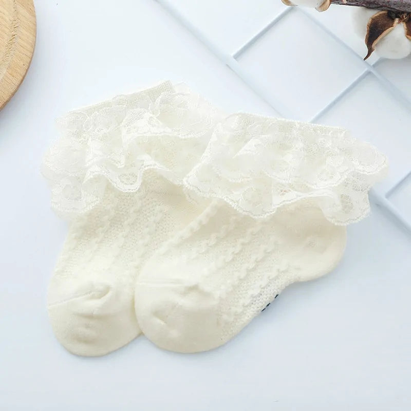 Girls Breathable Ruffled  Lace Socks