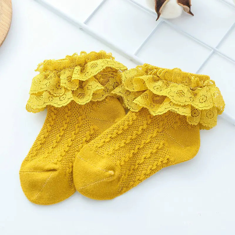 Girls Breathable Ruffled  Lace Socks